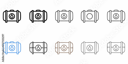 Set of various stylized fuel tank icons, ideal for energy industry, oil and gas, and sustainability projects, offering versatile design options