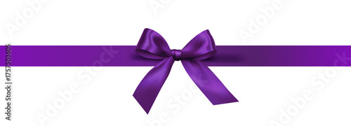 Vector decorative shiny gift purple ribbon with tied bow design element isolated on white background	
