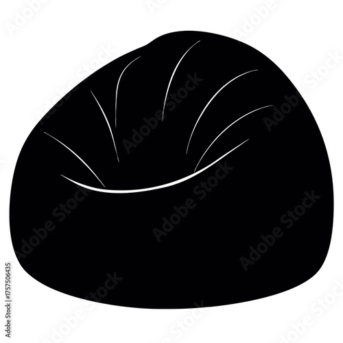 Black bean bag chair silhouette on white background