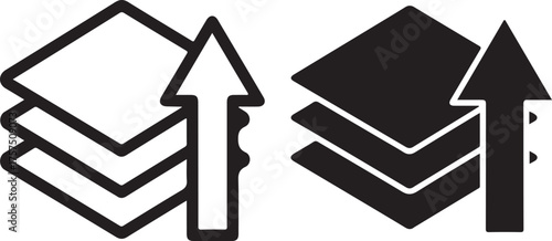 Vector art of layers with arrow symbolize uploading, stacking, and organizing data, perfect for illustrating processes involving data management and file transfer outline icon on
