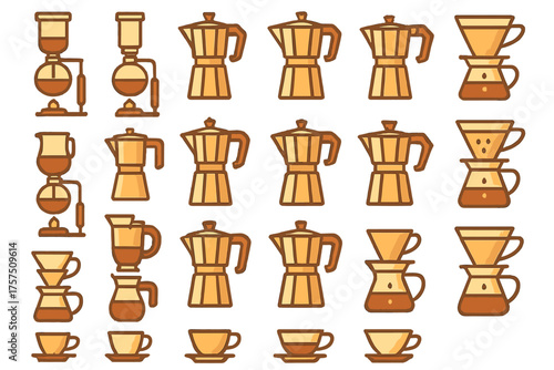Various coffee brewing methods displayed in stylish illustrations, highlighting different equipment and techniques for crafting coffee