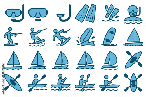 Water sports activities including snorkeling, sailing, and kayaking during sunny summer days