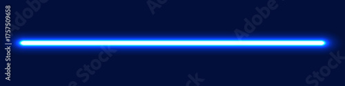 Glowing blue neon light tube on a dark background. Futuristic sci-fi laser or lamp element.
