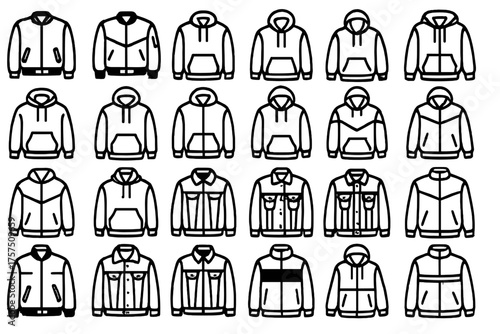 Collection of various jacket and hoodie designs for fashion inspiration and apparel design