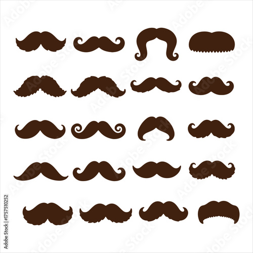 Mustache Silhouette Collection. 20 Unique Facial Hair Styles for Fashion, Grooming, and Character Design