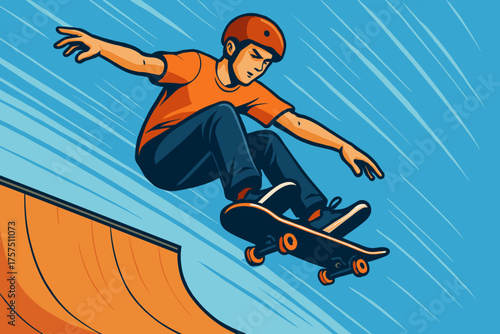 Skateboarder performs a trick in a skatepark during a sunny afternoon