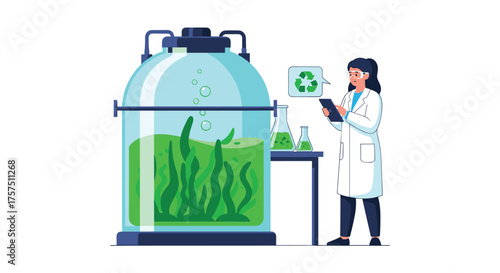Scientist Studying Algae Growth in a Bioreactor for Sustainable Energy Production