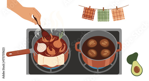 Delicious Meatballs Simmering in Savory Sauce on a Stove Top Kitchen Cooking Scene
