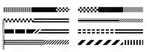 Racing stripes for car tuning and customization pack with vector stickers for vehicle wraps, body graphics, vinyl decals, and isolated car stripe illustrations on white background