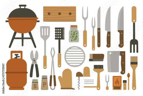 Essential grilling tools and accessories displayed for outdoor cooking enthusiasts in a backyard setting