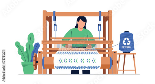 Sustainable Textile Creation Using Recycled Materials on a Traditional Loom