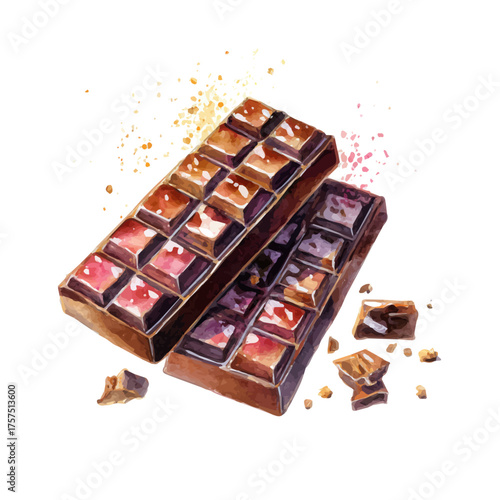 Chocolate Bar, watercolor painting vector, isolated on a white background.