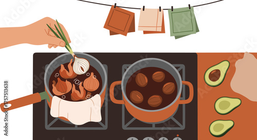 Preparing a Savory Stew With Fresh Ingredients On The Stove