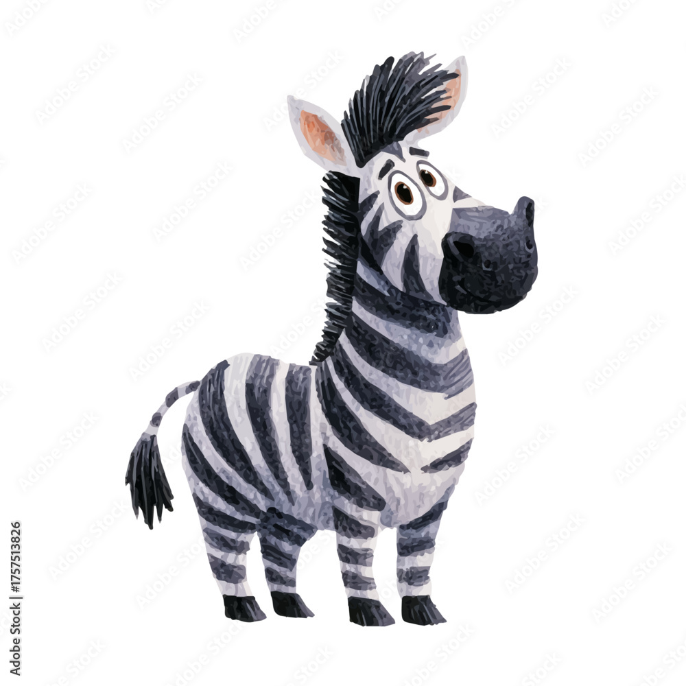 Naklejka premium Zebra, watercolor clipart vector, isolated on a white background.
