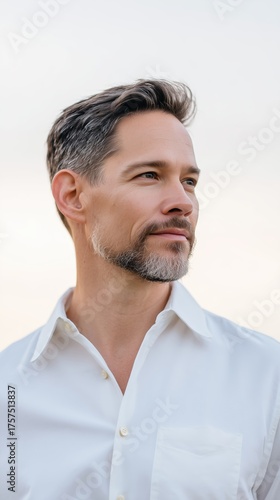 Bearded Man White Shirt, Simple Portrait
