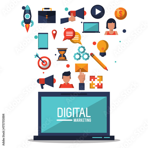 Digital Marketing Strategy and Success Icons representing ideas, planning, and online growth, showcasing digital campaign elements