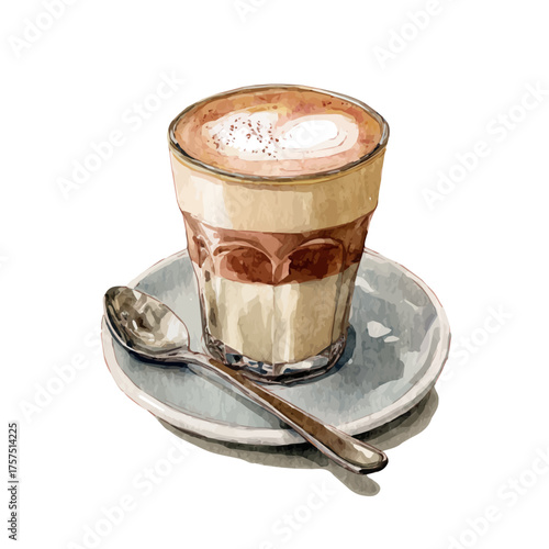 watercolor of Macchiato, vector, isolated on a white background.