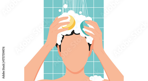Personal Hygiene Routine Washing Hair With Shampoo And Conditioner