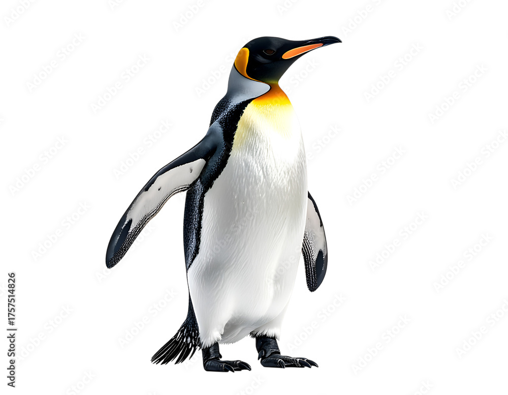 Fototapeta premium Majestic King Penguin: A solitary king penguin stands tall, exhibiting its striking plumage and regal posture, embodying the beauty of Antarctic wildlife.