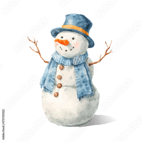 watercolor of Snowman, vector, isolated on a white background.