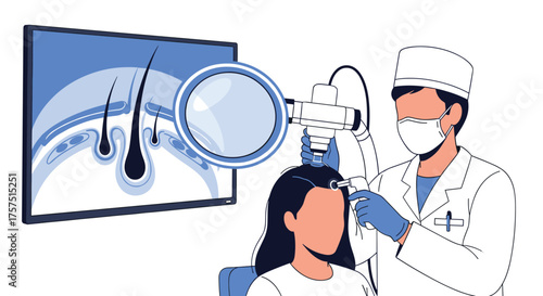 Dermatologist Examines Hair Follicle Health With Advanced Technology For Scalp Treatment