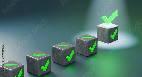 Progressive approval process showing successful steps in business and career