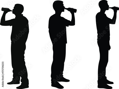 Drink man silhouette set collection. drink alcohol beverage in glasses vector silhouette isolated. Crew party friends celebrating night life vector illustration.