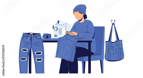 Creative Person Sewing Garments and Bags at Home Studio