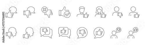 Thumbs Up And Down Feedback Line Icons Set. User Approval And Disapproval Outline Symbol Collection. Communication And Opinion Expression. Editable Stroke. Isolated Vector Illustration