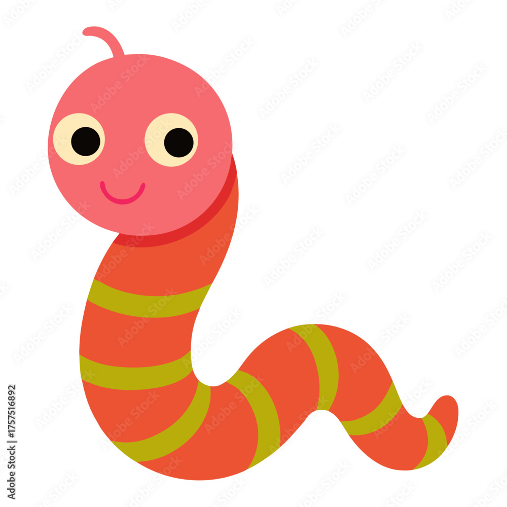 Fototapeta premium Worm cartoon object on a white background vector illustration