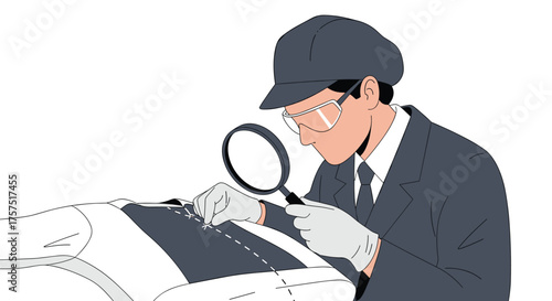 Investigating the Evidence with Magnifying Glass Forensic Detective Examining Details