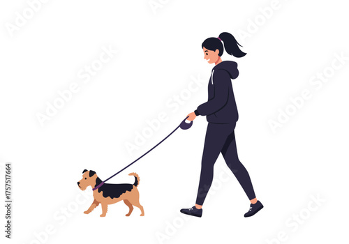 Woman Walking Dog: A Leisurely Stroll in the Park.
