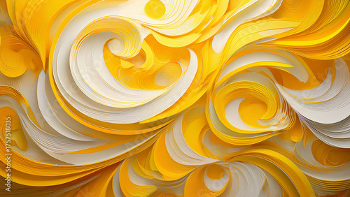 Abstract Swirls of Yellow and White Modern Art Background