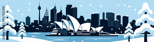Sydney skyline with Opera House in winter scene