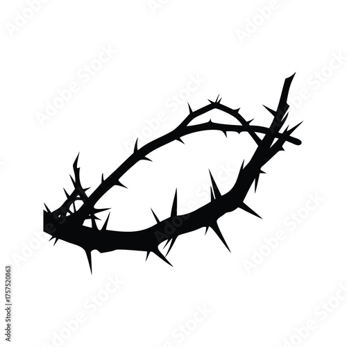 Dramatic silhouette of the crown of thorns, symbolic of sacrifice and suffering, dead branch with thorns silhouette vector illustration
