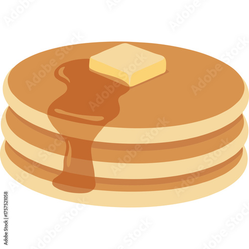 Classic American Pancakes with Butter and Syrup Vector Icon with Transparent Background