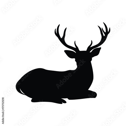 Silhouette of a majestic deer resting peacefully, antlers prominently displayed in black, deer resting silhouette vector illustration