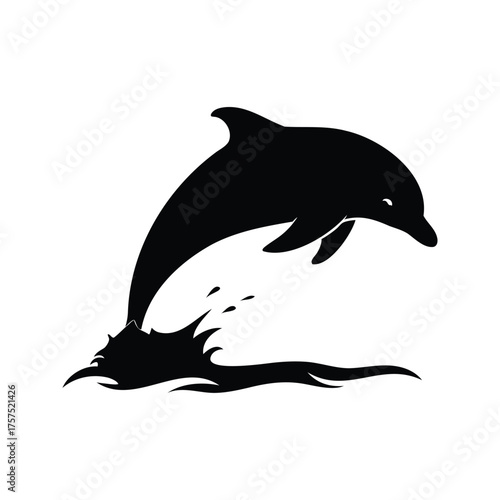 Silhouette of a Dolphin Leaping Out of the Water Graphic Design, dolphin breaching surface silhouette vector illustration