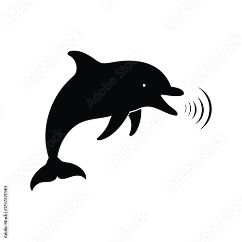 Silhouette of a dolphin communicating with echolocation in black and white, dolphin communicating with sounds silhouette vector illustration