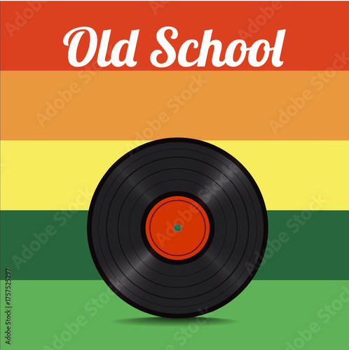 Vintage vinyl record on retro gradient background with old school text