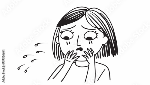 A Cartoon Illustration Depicting a Person Experiencing Fear and Anxiety, Black and White