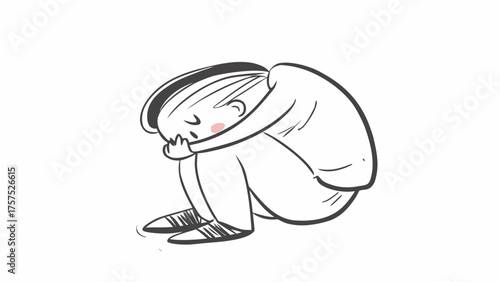 Cartoon illustration of a sad person crouching with head in knees