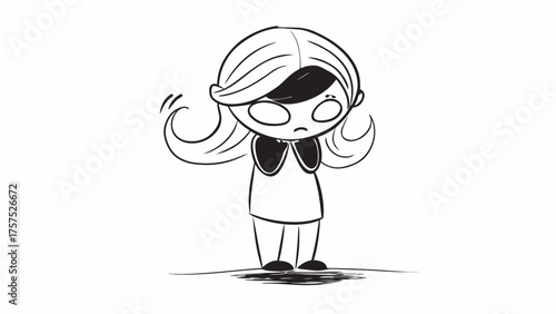 A cartoon girl looking shy and embarrassed with her hands covering her face