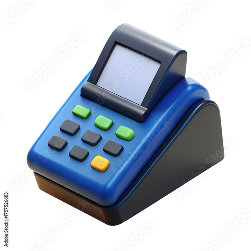 Modern blue pos terminal mockup with blank screen for business transaction presentation