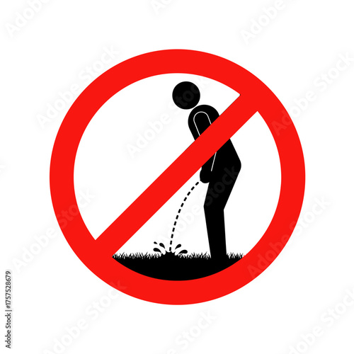 Graphic representation of no urinating symbol prohibiting public micturition on grass vector