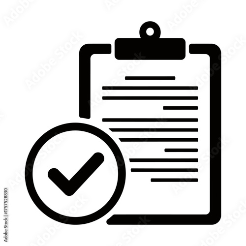 Minimalist clipboard with checkmark icon symbolizing task completion and approved status