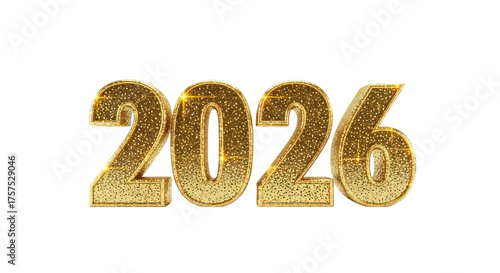 Golden glitter number 2026 isolated on transparent background