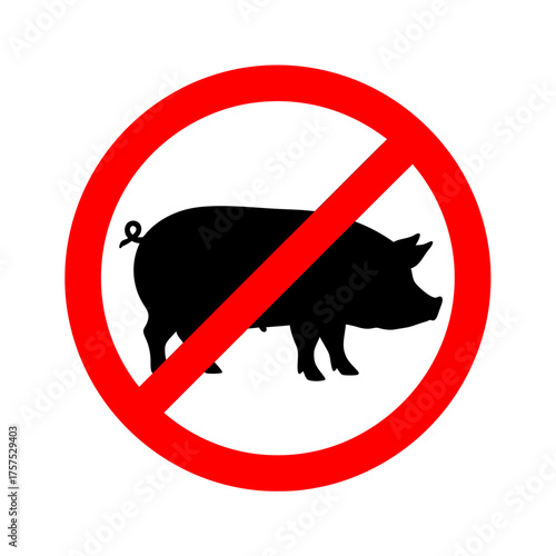 Prohibition sign no pig icon livestock animal forbidden symbol graphic vector