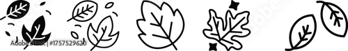leaves icon set of line leaf icons Autumn Leaves Shapes Set of black leaf silhouettes in different botanical shapes, ideal for nature designs, eco themes, and seasonal illustrations. Vector