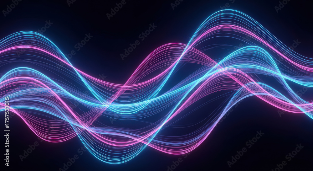 Fototapeta premium Abstract Neon Light Waves A Mesmerizing Display of Pink and Blue Glowing Lines Creating a Dynamic and Futuristic Background for Modern Design Projects